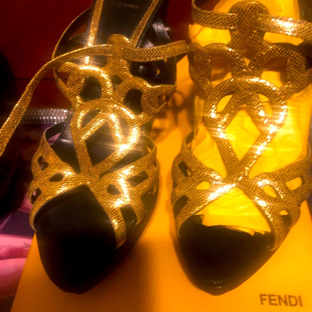 Fendi black and gold wedge